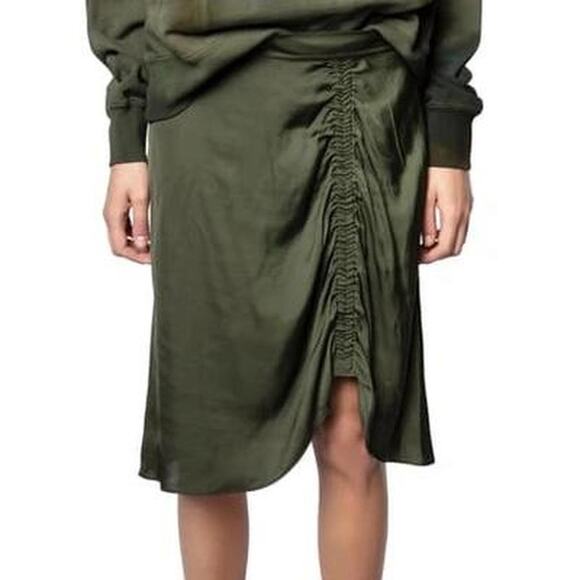 Zadig & Voltaire NWOT Women's High Waisted Ruched Green Khaki Skirt‎ Size 34 - Picture 1 of 6